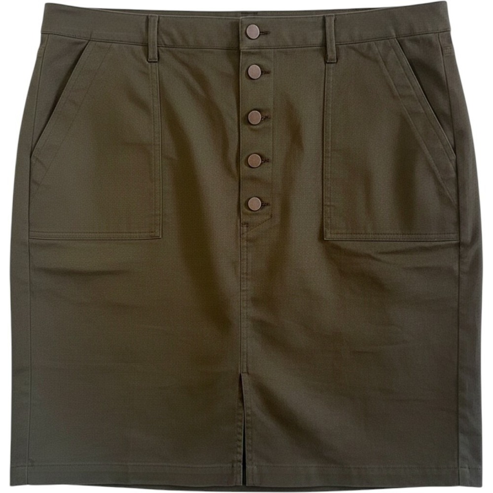 Loft Skirt Button Front Mini 16 Olive Green Womens Utility Casual Stretch